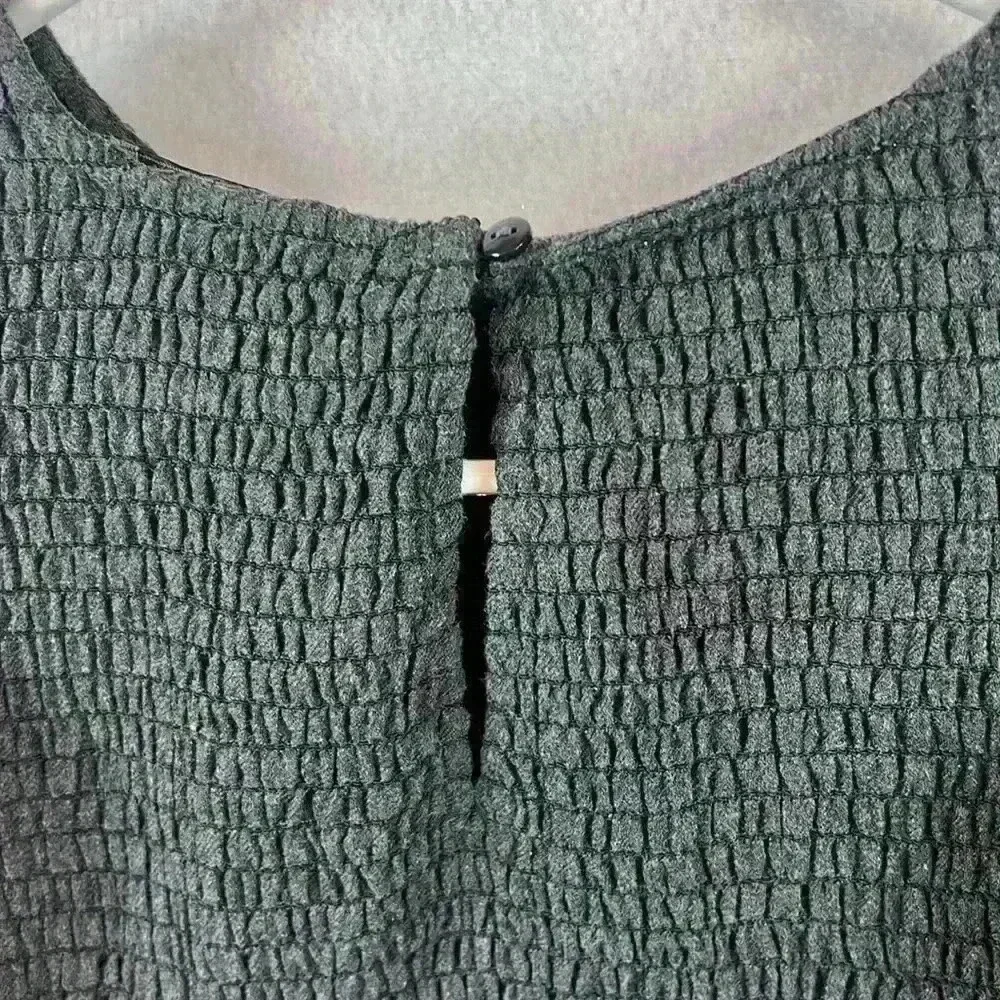 Zara Crop Shirred Elastic Top Size Medium Gray Long Sleeves Ruffled Caps
